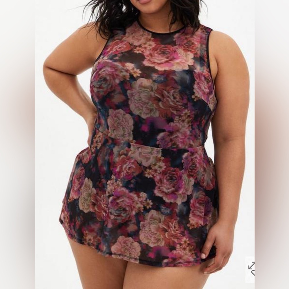 Torrid Rise Floral Short Mesh Overlay Swim Dress